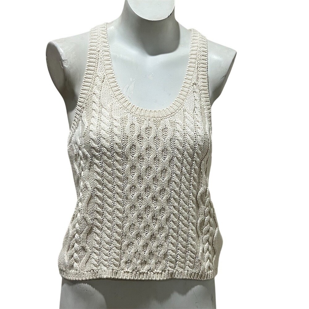 Free People High Tide Cable Knit Tank Top Womens M Ivory Scoop Neck